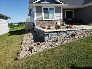 Front Yard Landscaping, Stone and Rock Large Multi Level Retaining Wall by Norwalk Seasonal - Des Moines, Iowa