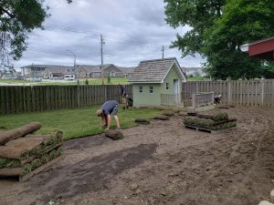 In Progress Sod Laying Large Multi Level Retaining Wall by Norwalk Seasonal - Des Moines, Iowa
