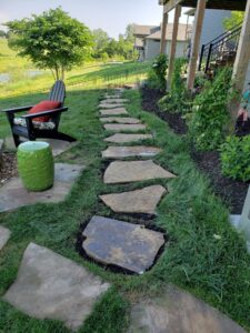 Backyard Stone Slap Walkway by Norwalk Seasonal - Des Moines, Iowa