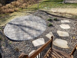 Rock Lined Round Brick Tiled Patio Norwalk Seasonal - Des Moines, Iowa