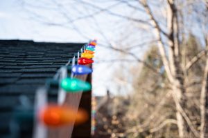 Christmas lights close up on a roof photo 1